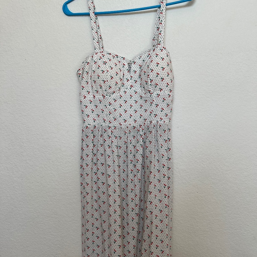 White Cherry Print Dress with padding!